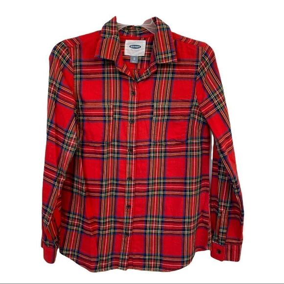 OLD NAVY Red Tartan Plaid Button down Flannel Size XS - Picture 1 of 6